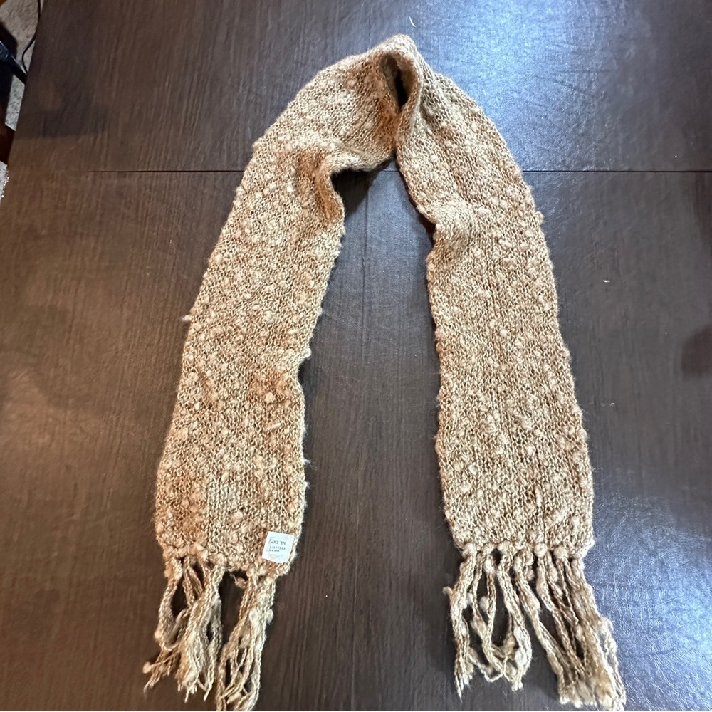 Mr Emperor Beige Knit Scarf with Fringe Wool and Acrylic. 72”